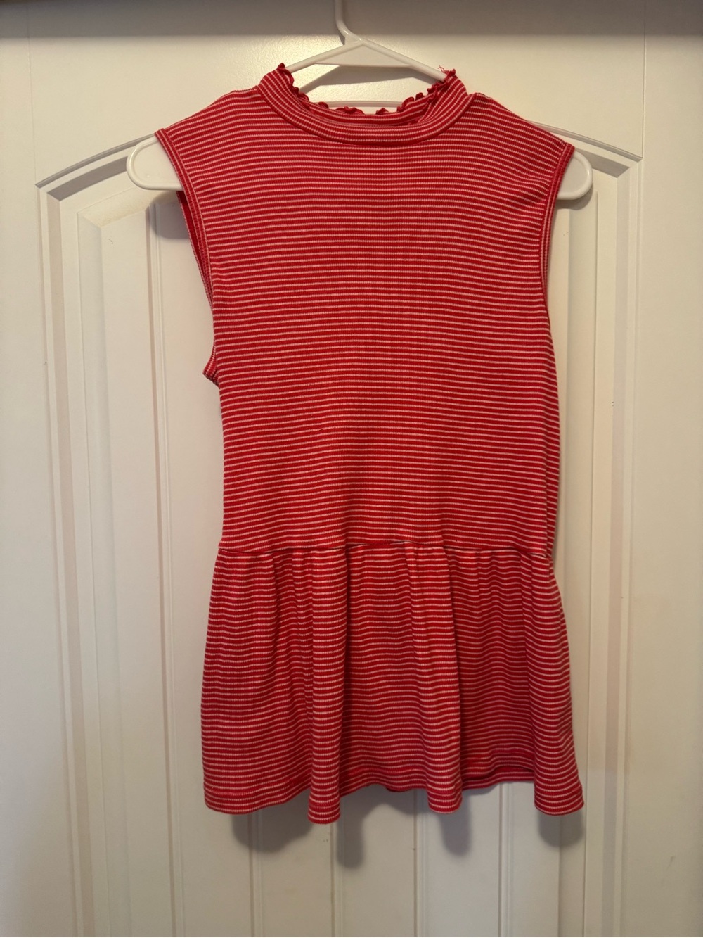 Red Striped Sleeveless Knit Tank Top